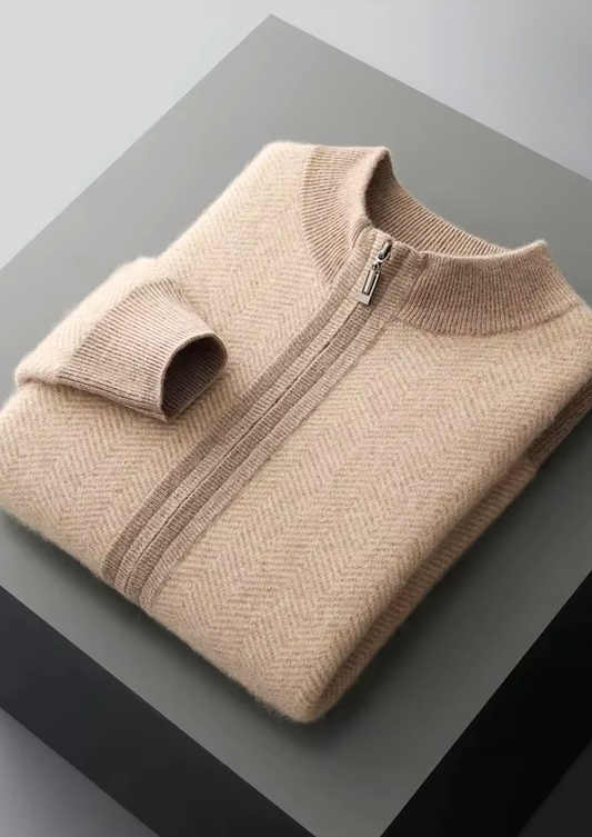 Pure Extra-Fine Merino Wool Sand Herringbone Set | Portovelli