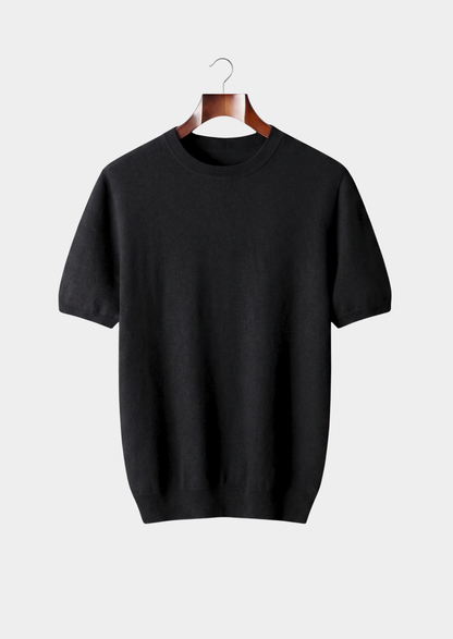 Premium Cashmere Classic Crewneck T-Shirt - Black | Portovelli