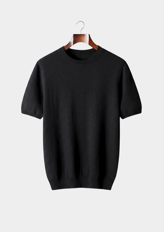 Premium Cashmere Classic Crewneck T-Shirt - Black | Portovelli