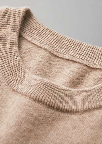 Premium Cashmere Classic Crewneck T-Shirt - Light Beige | Portovelli