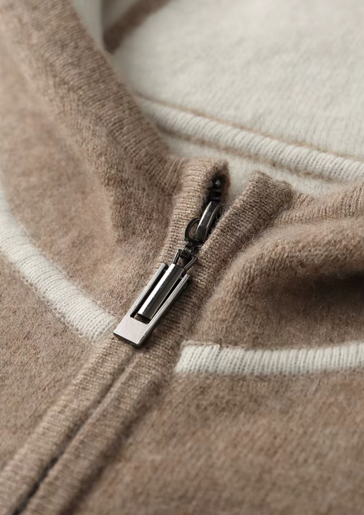 Premium Cashmere Two Tone Zipper Hoodie | Portovelli