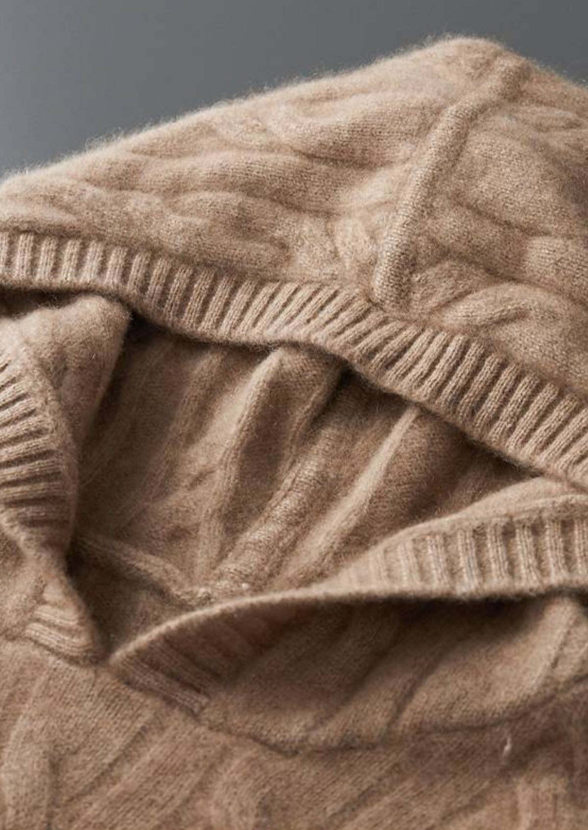 Pure Cashmere Sand Cable Knit Hoodie | Portovelli
