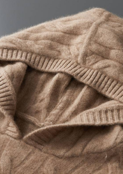 Pure Cashmere Sand Cable Knit Hoodie | Portovelli