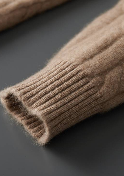 Pure Cashmere Sand Cable Knit Hoodie | Portovelli