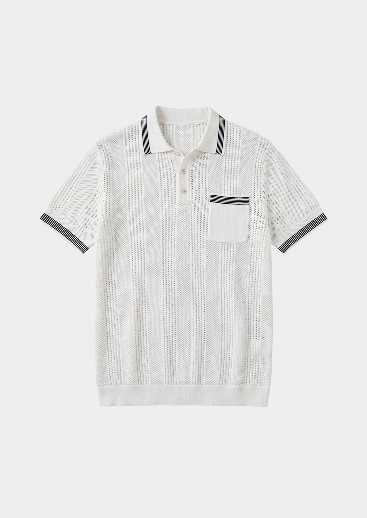 Leon White Open Knit Lightweight Polo | Portovelli
