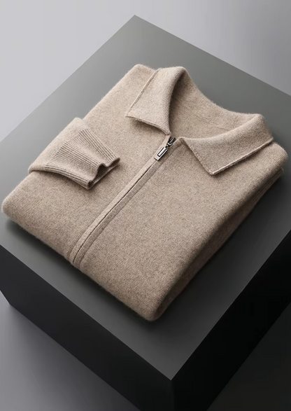 Pure Extra-Fine Merino Wool Zip Polo Cardigan | Portovelli