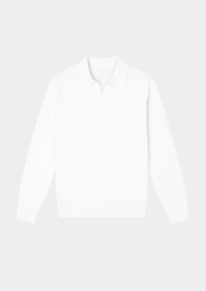 White Buttonless Ribbed Polo | Portovelli