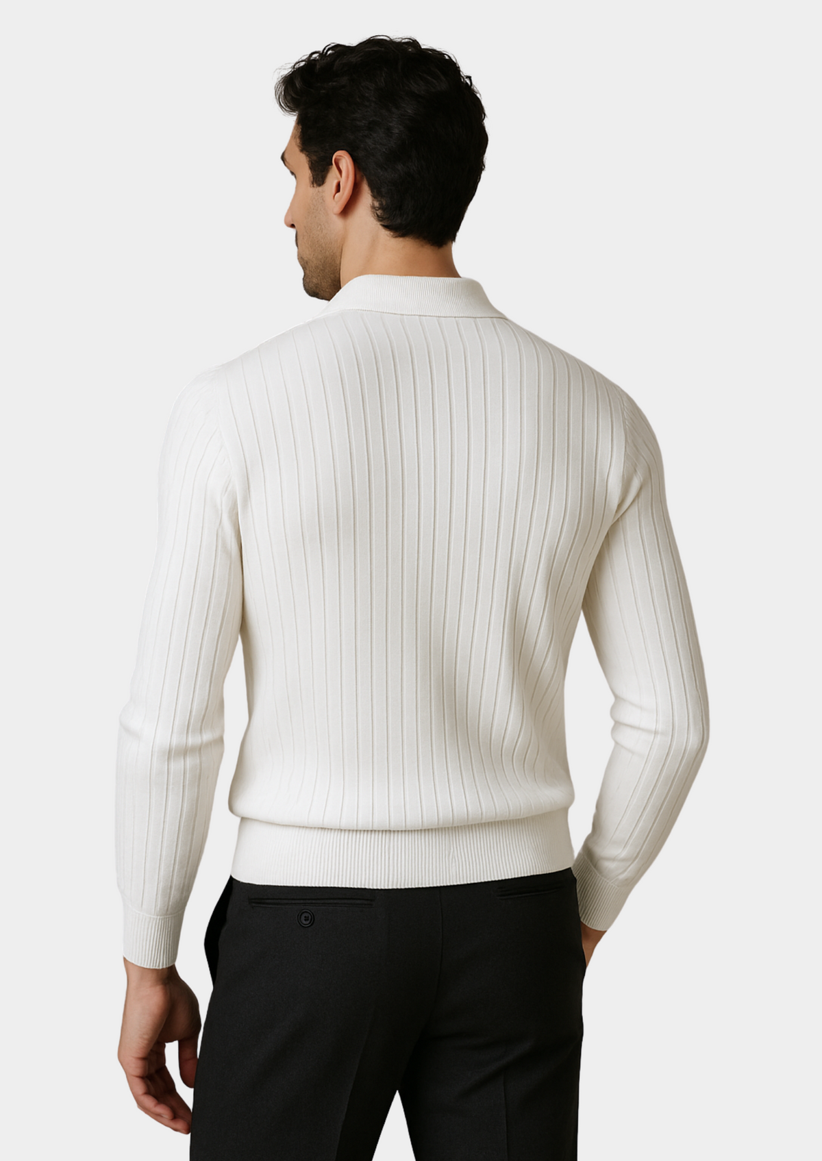 White Buttonless Ribbed Polo | Portovelli