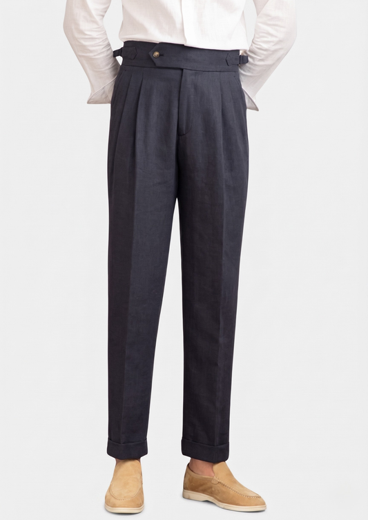 Napoli Pleated Coastal Trousers - Navy Blue | Portovelli