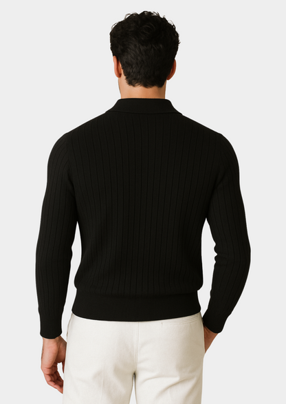 Black Buttonless Ribbed Polo | Portovelli