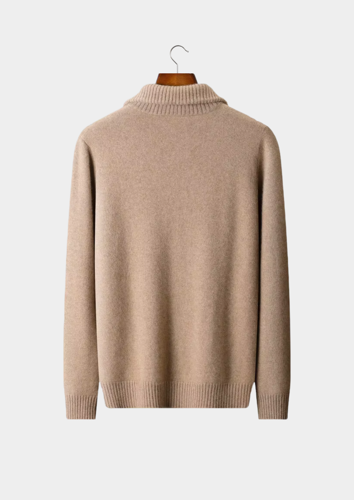 Pure Cashmere Beige Funnel Neck Cardigan | Portovelli