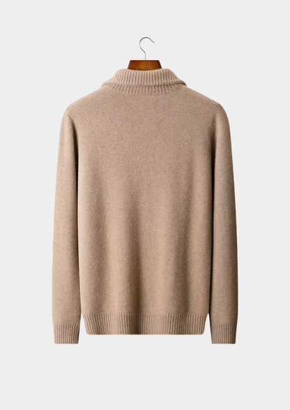 Pure Cashmere Beige Funnel Neck Cardigan | Portovelli
