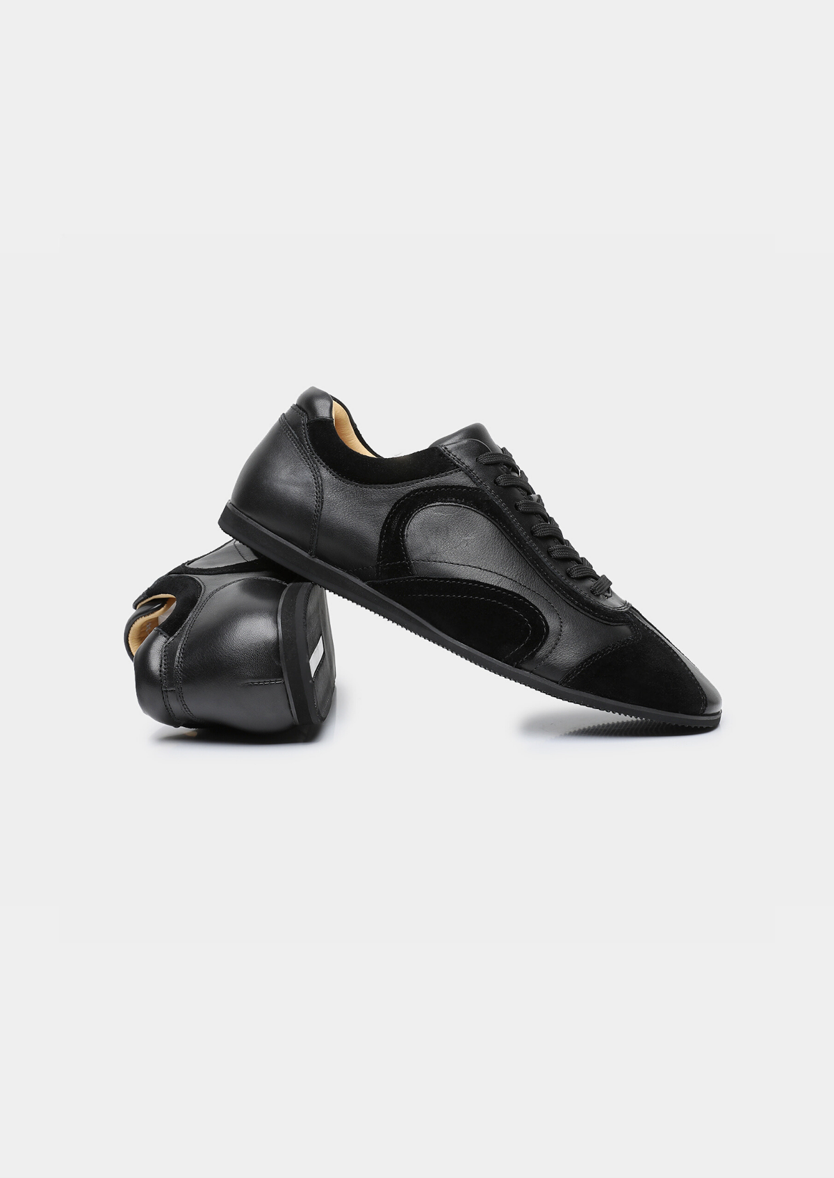 Black Retro Hybrid Suede Leather Runner | Portovelli