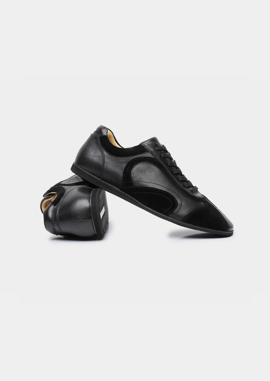 Black Retro Hybrid Suede Leather Runner | Portovelli