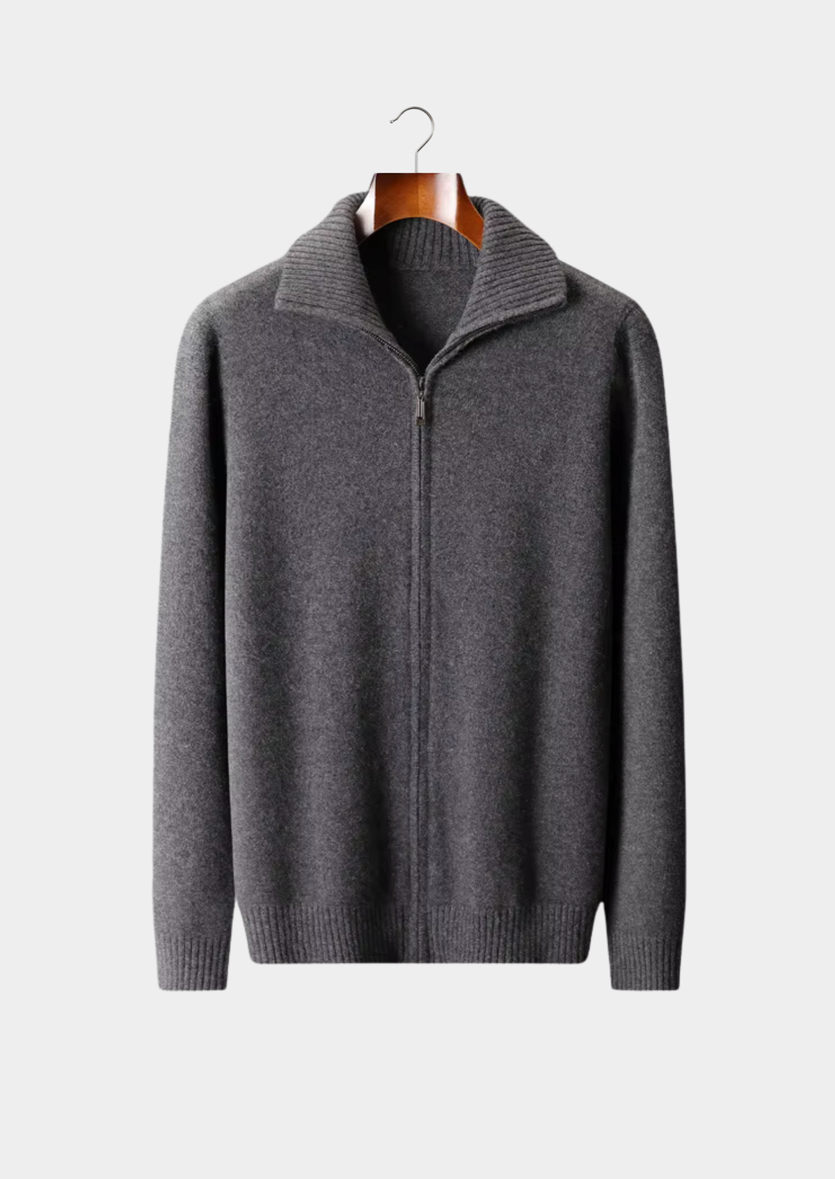 Pure Cashmere Dark Gray Funnel Neck Cardigan | Portovelli