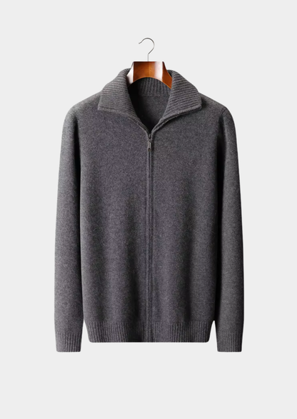 Pure Cashmere Dark Gray Funnel Neck Cardigan | Portovelli