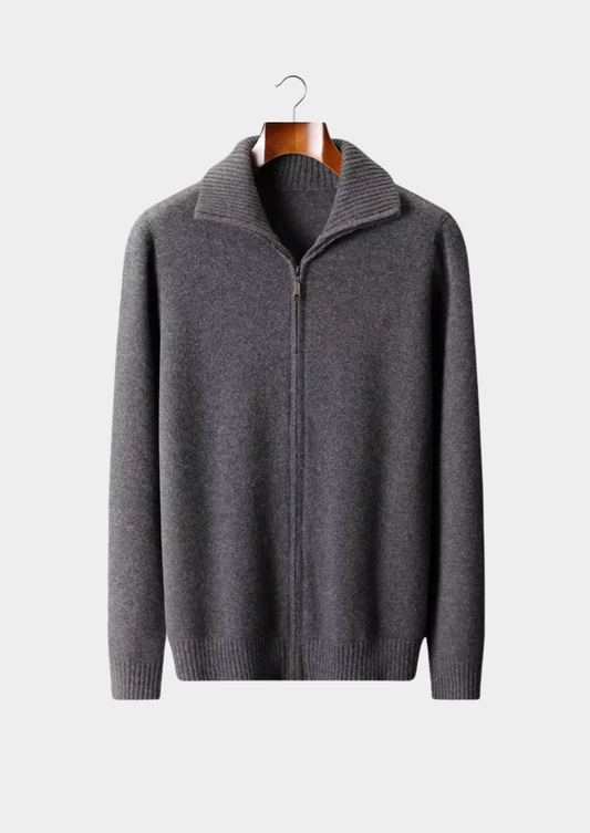 Pure Cashmere Dark Gray Funnel Neck Cardigan | Portovelli