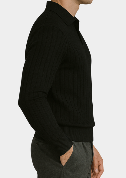 Black Buttonless Ribbed Polo | Portovelli