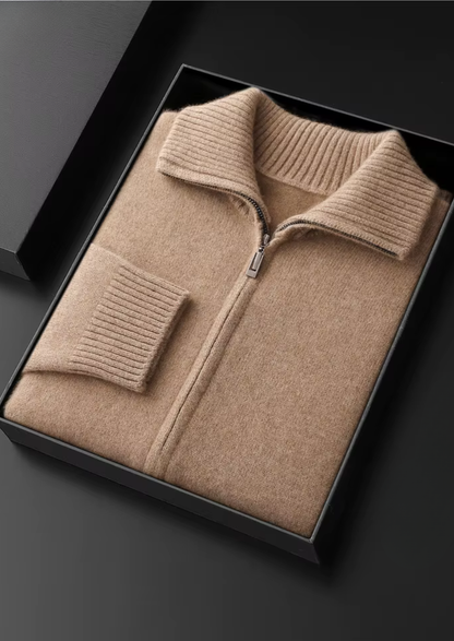 Pure Cashmere Beige Funnel Neck Cardigan | Portovelli
