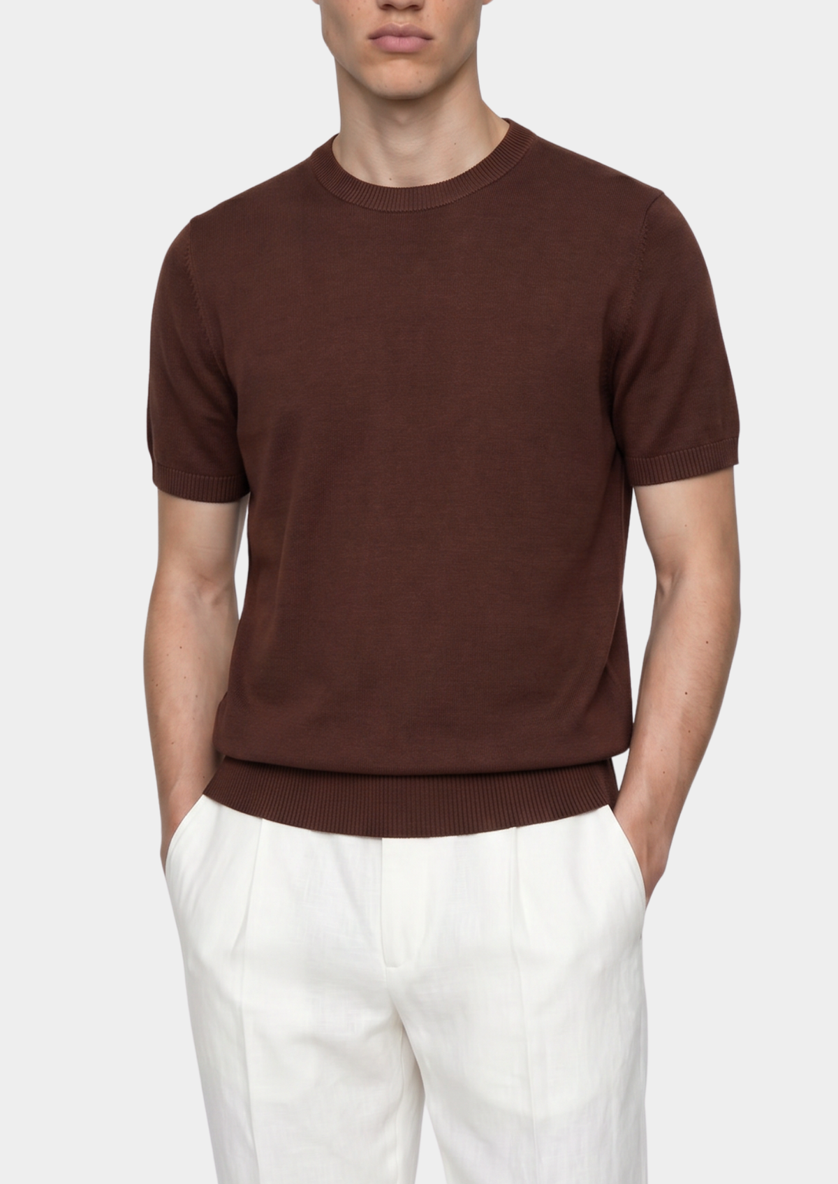 Essential Coffee Knitted Crewneck T-Shirt | Portovelli