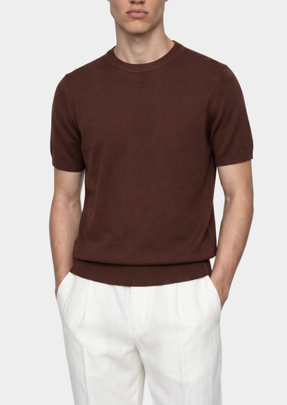 Essential Coffee Knitted Crewneck T-Shirt | Portovelli