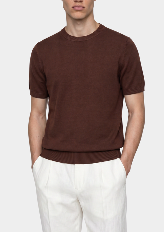 Essential Coffee Knitted Crewneck T-Shirt | Portovelli