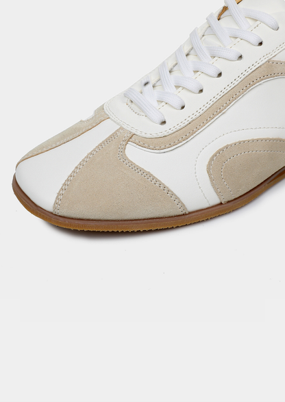 White Retro Hybrid Suede Leather Runner | Portovelli