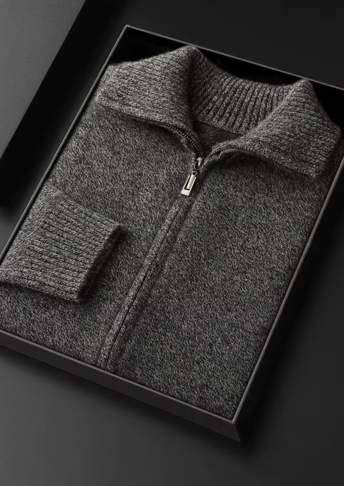 Pure Cashmere Heather Gray Funnel Neck Cardigan | Portovelli