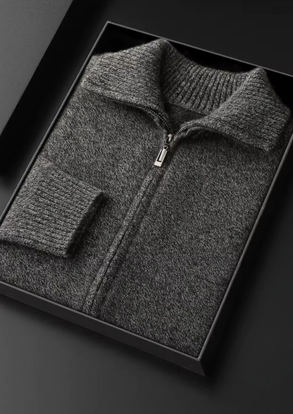 Pure Cashmere Heather Gray Funnel Neck Cardigan | Portovelli