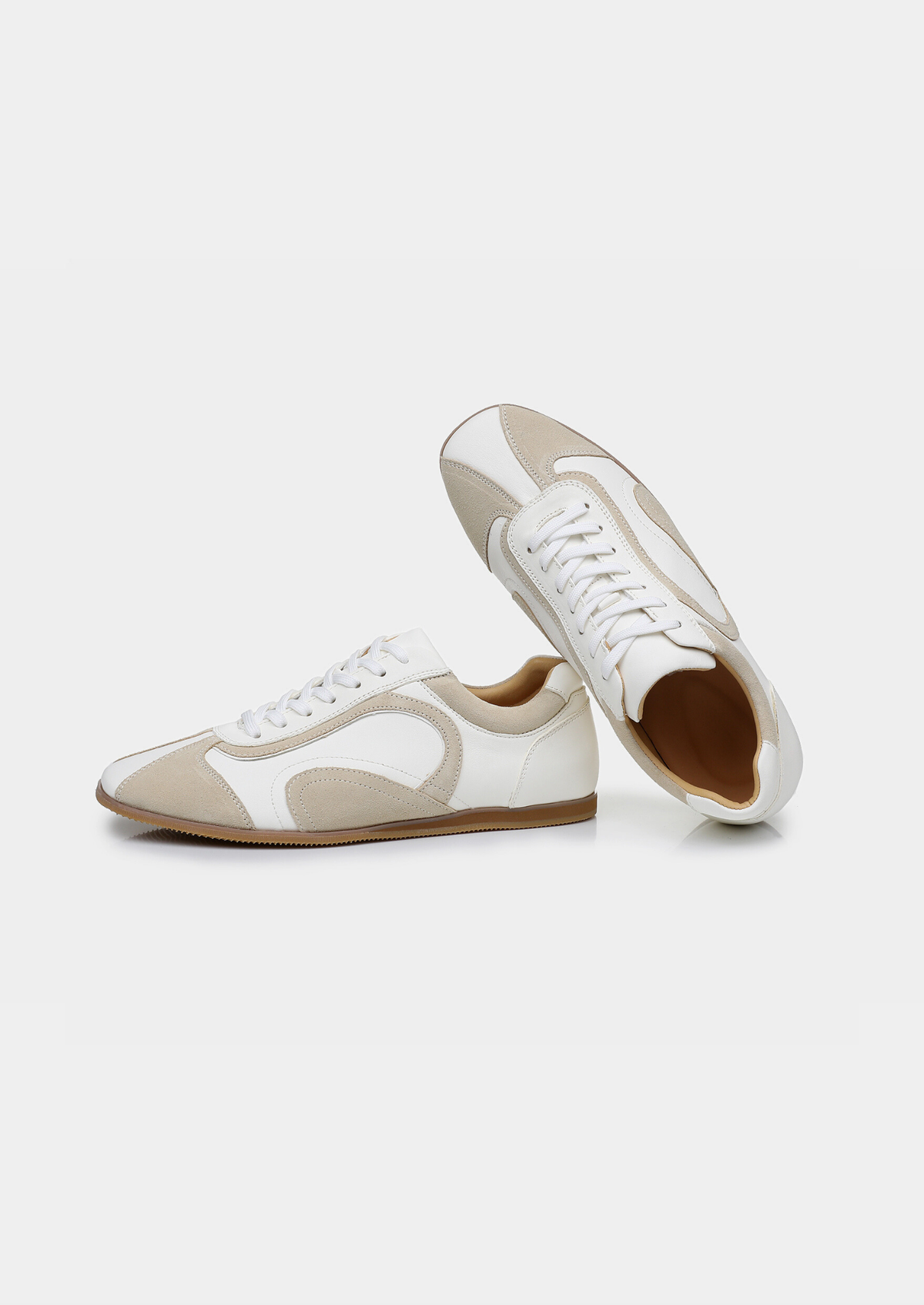 White Retro Hybrid Suede Leather Runner | Portovelli