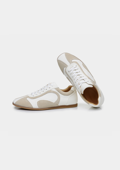 White Retro Hybrid Suede Leather Runner | Portovelli