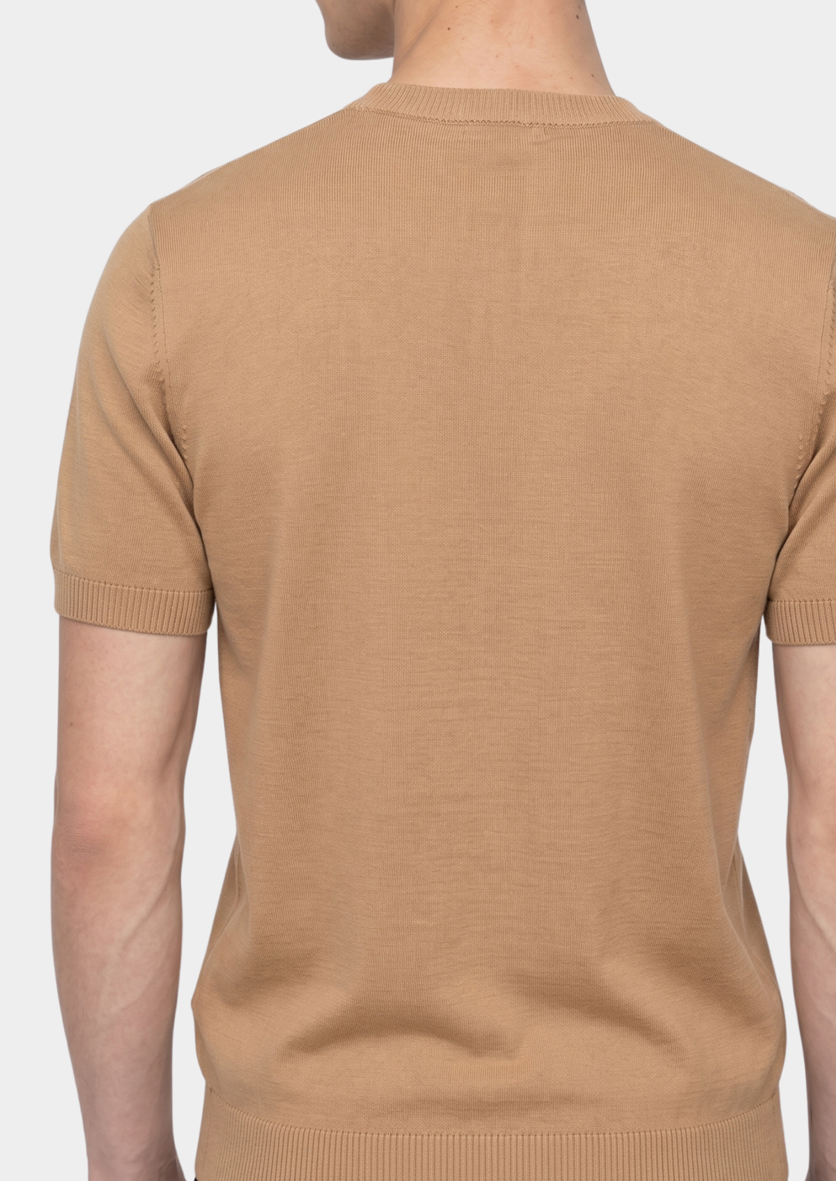 Essential Beige Knitted Crewneck T-Shirt | Portovelli