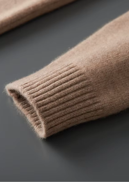 Pure Cashmere Beige Funnel Neck Cardigan | Portovelli