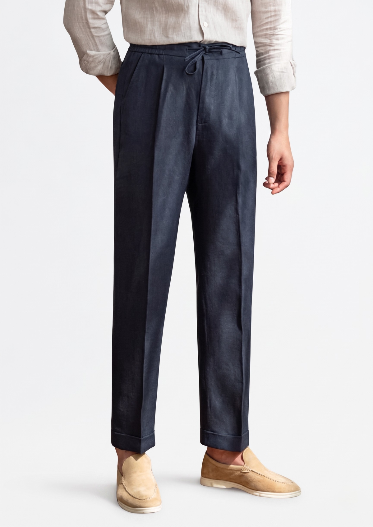 Drawstring Coastal Trousers - Navy Blue | Portovelli