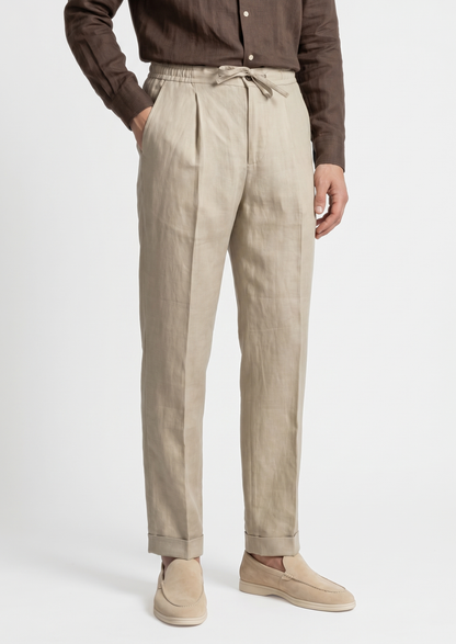 Drawstring Coastal Trousers - Sand | Portovelli