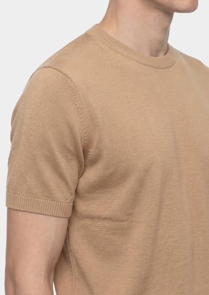 Essential Beige Knitted Crewneck T-Shirt | Portovelli