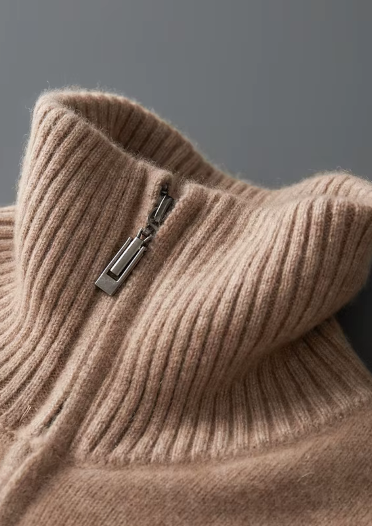 Pure Cashmere Beige Funnel Neck Cardigan | Portovelli