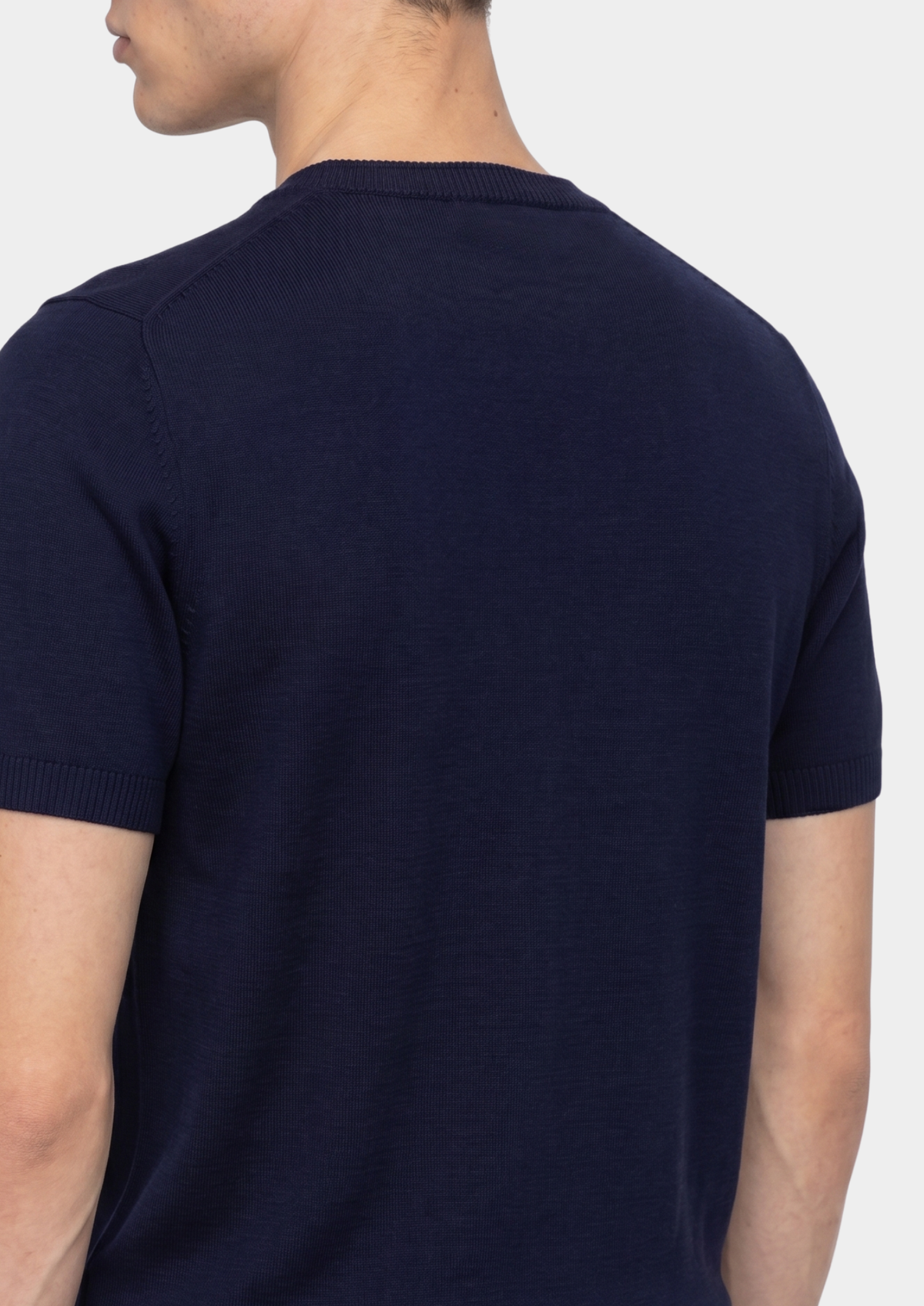 Essential Navy Blue Knitted Crewneck T-Shirt | Portovelli