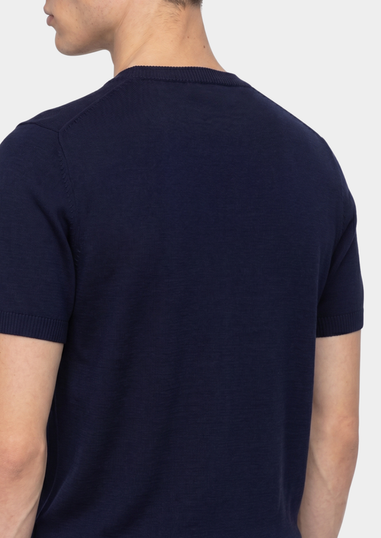 Essential Navy Blue Knitted Crewneck T-Shirt | Portovelli