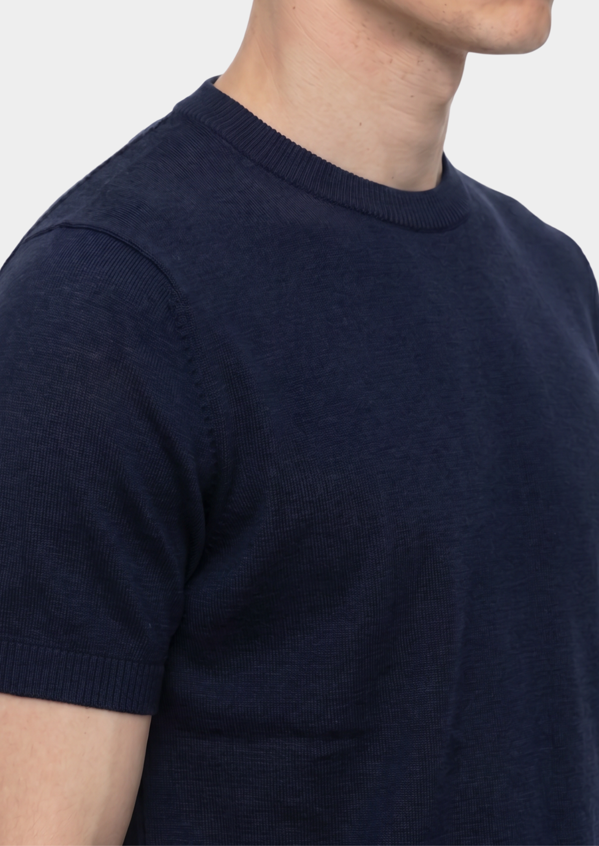 Essential Navy Blue Knitted Crewneck T-Shirt | Portovelli