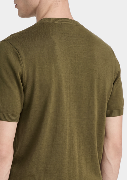 Essential Olive Knitted Crewneck T-Shirt | Portovelli