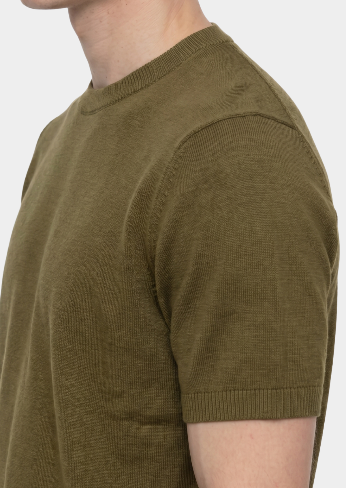 Essential Olive Knitted Crewneck T-Shirt | Portovelli