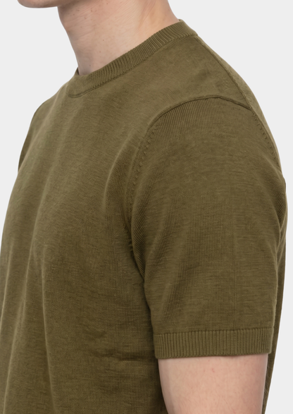 Essential Olive Knitted Crewneck T-Shirt | Portovelli