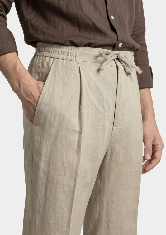 Drawstring Coastal Trousers - Sand | Portovelli