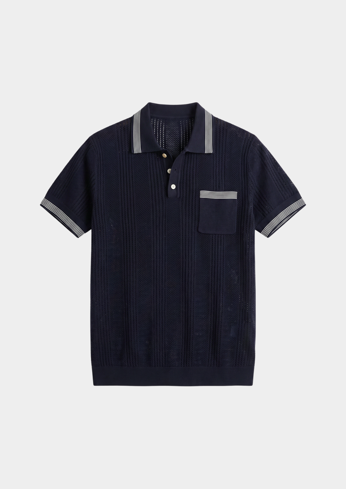 Leon Navy Blue Open Knit Lightweight Polo | Portovelli