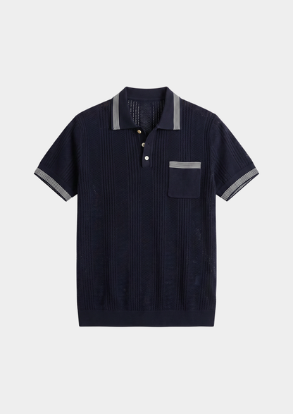 Leon Navy Blue Open Knit Lightweight Polo | Portovelli