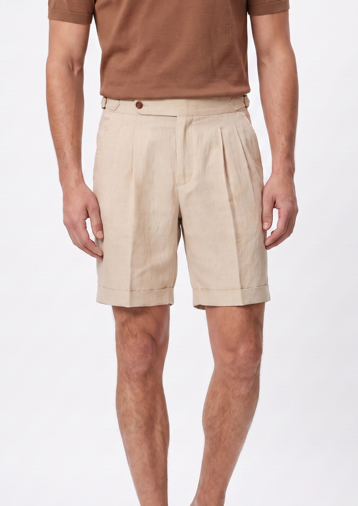 Sand Pleated Linen Seaside Shorts | Portovelli