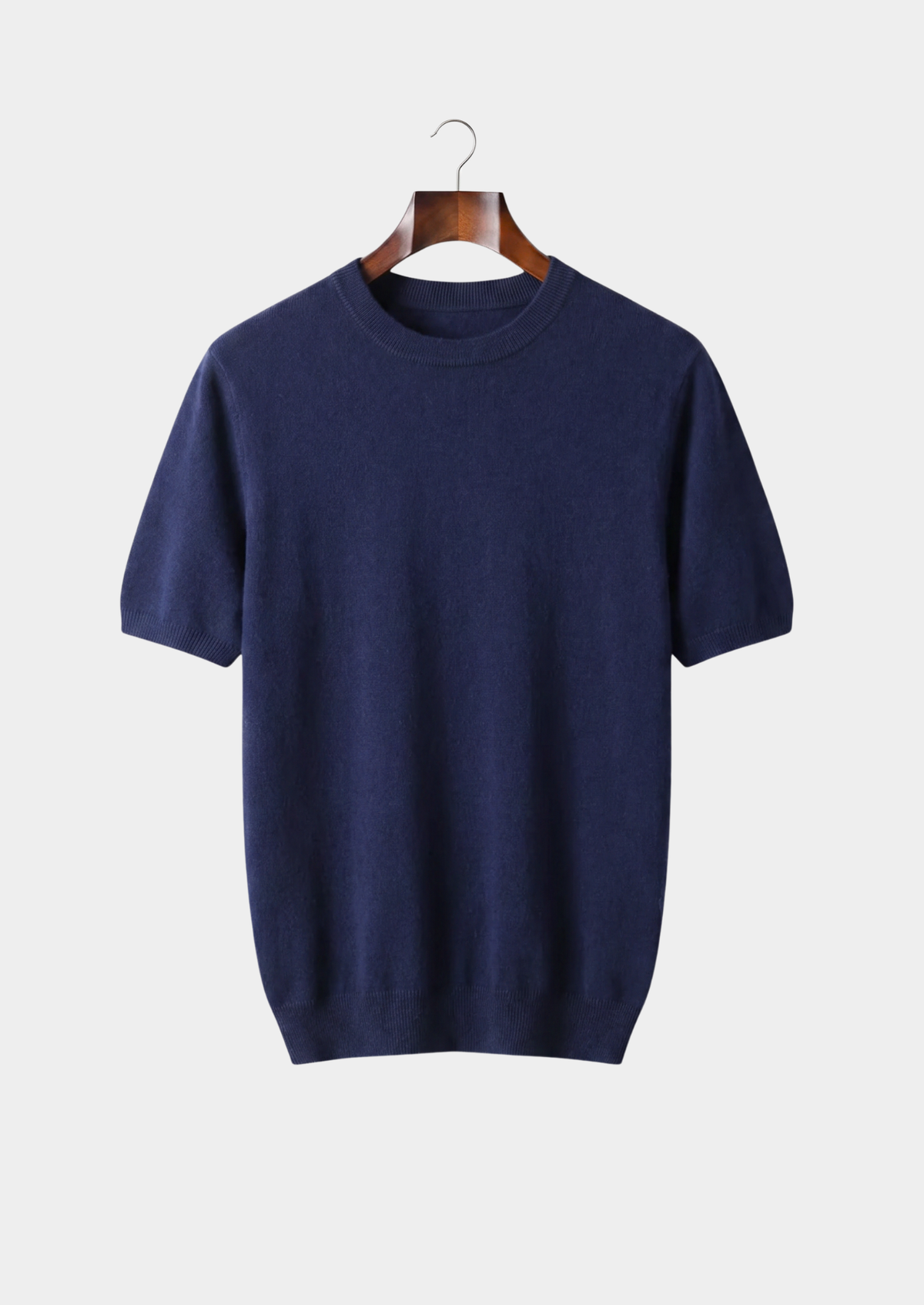 Premium Cashmere Classic Crewneck T-Shirt - Navy Blue | Portovelli
