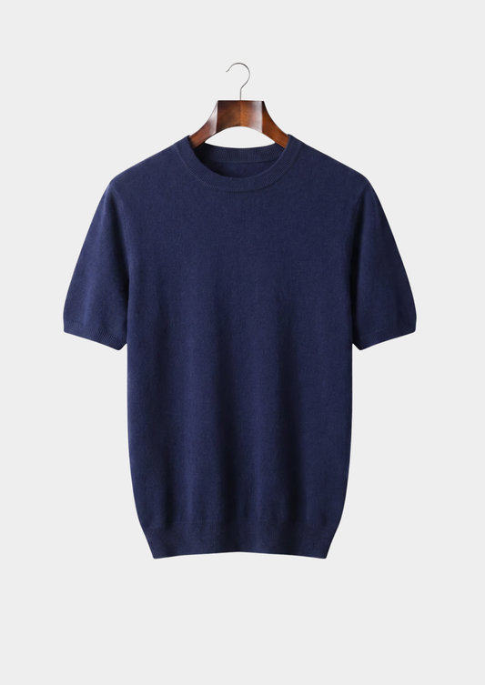 Premium Cashmere Classic Crewneck T-Shirt - Navy Blue | Portovelli