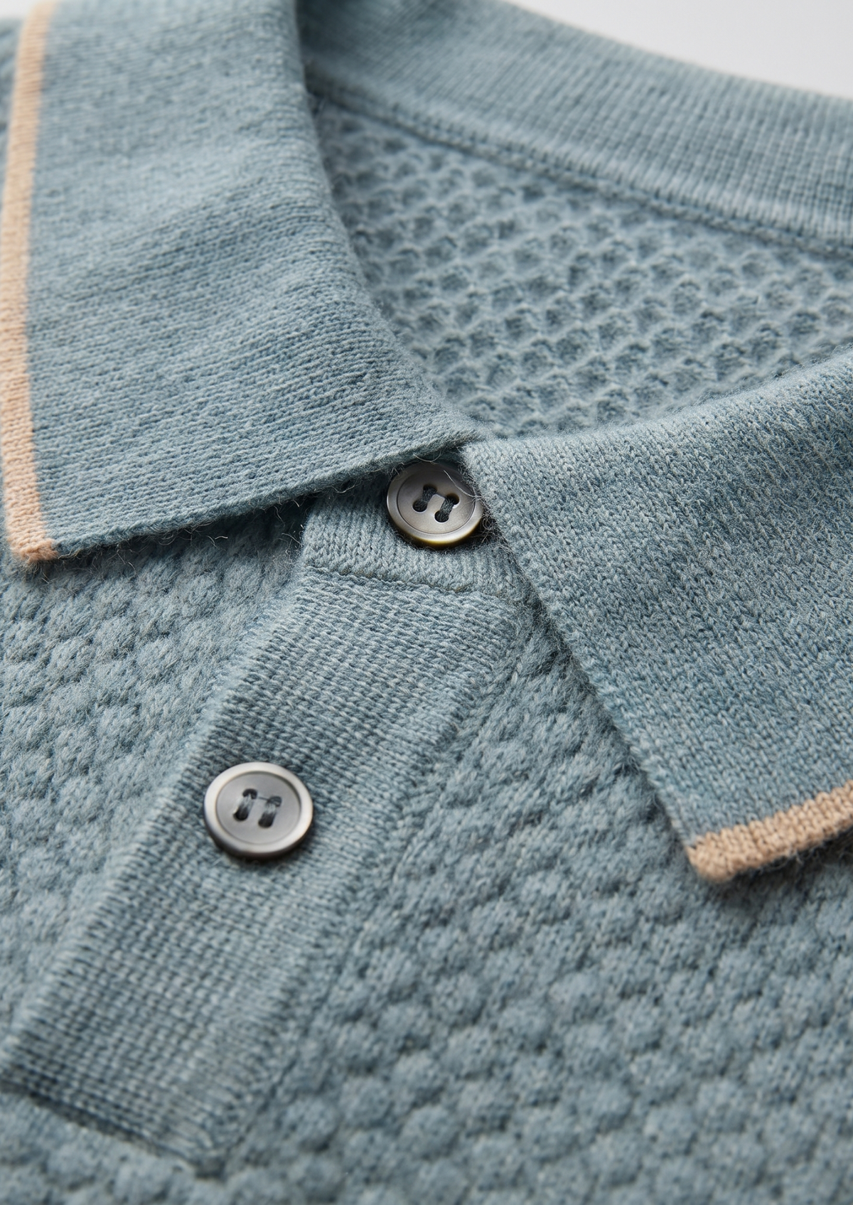 Premium Cashmere Sea Blue Two-Tone Polo | Portovelli